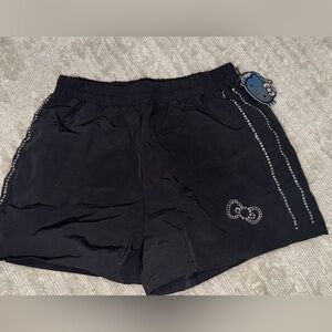 Hello Kitty Black Athletic Shorts with Rhinestone Bow